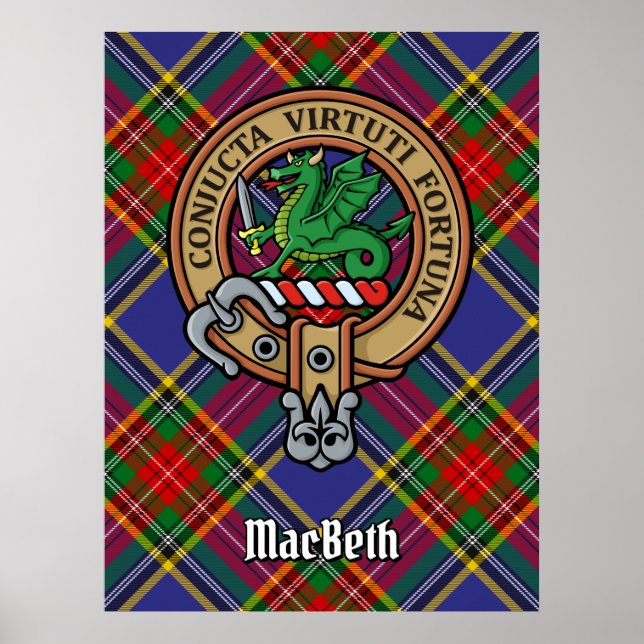 Poster Clan MacBeth Crest sobre Tartan (Frente)
