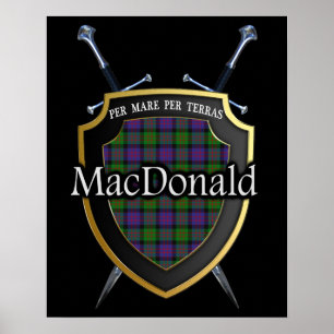 Póster Clan MacDonald Tartan - Escudo escocês e espadas