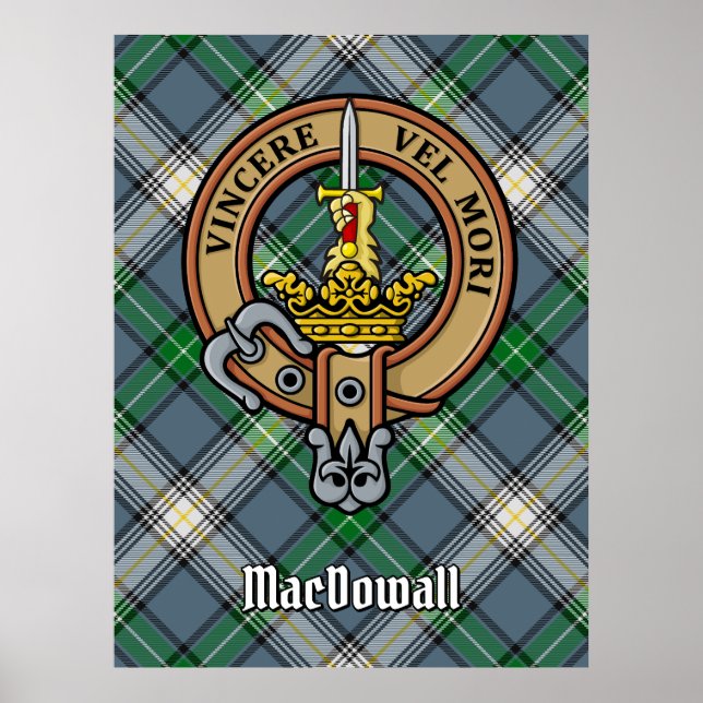 Poster Clan MacDowall Crest sobre Tartan (Frente)