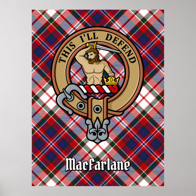 Poster Clan MacFarlane Crest sobre o vestido Tartan (Frente)