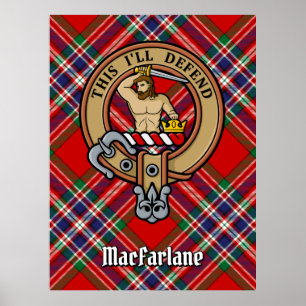 Poster Clan MacFarlane Crest sobre Red Tartan