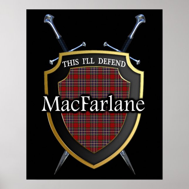 Póster Clan MacFarlane Tartan Scottish Shield & Swords (Frente)