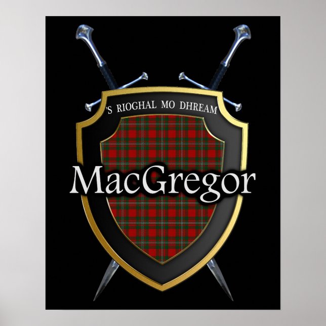 Póster Clan MacGregor Tartan Scottish Shield & Swords (Frente)