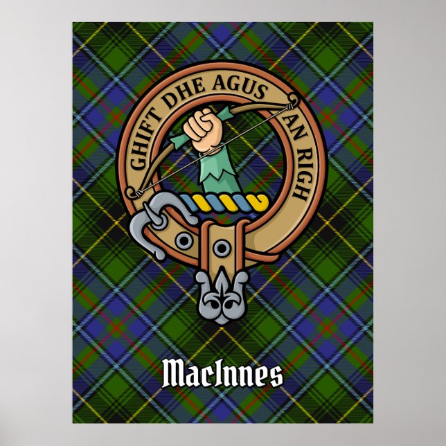 Poster Clan MacInnes Crest sobre Tartan (Frente)
