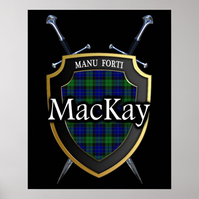 Póster Clan MacKay Tartan Scottish Shield & Swords (Frente)
