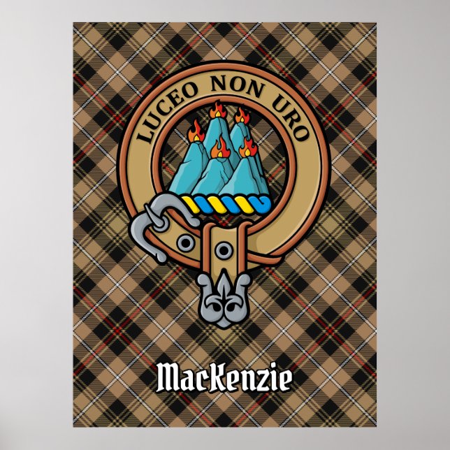 Poster Clan MacKenzie Crest sobre caçar Tartan (Frente)
