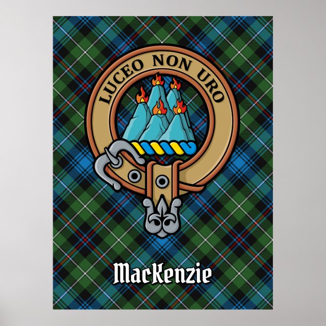 Poster Clan MacKenzie Crest sobre Tartan (Frente)