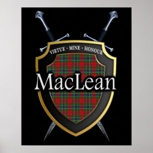 Poster Clan MacLean Tartan Scottish Shield & Swords