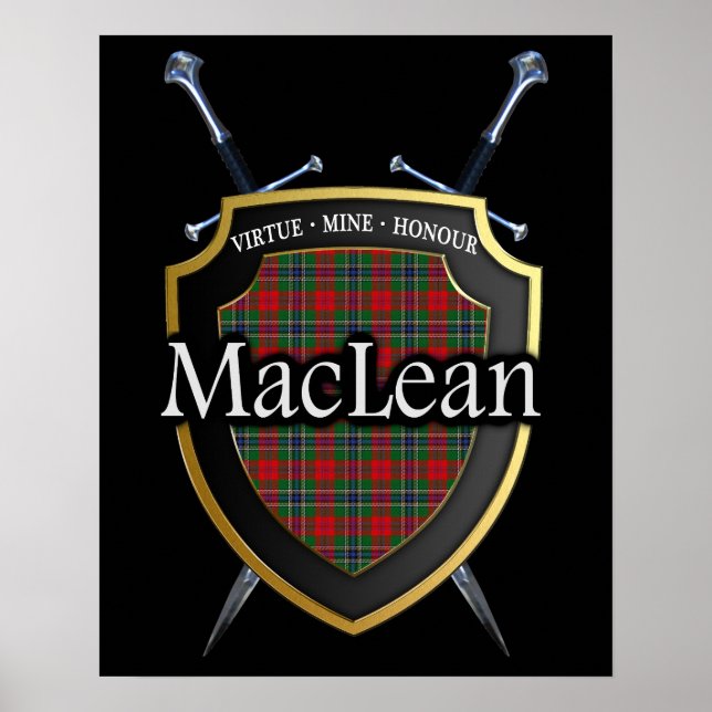 Poster Clan MacLean Tartan Scottish Shield & Swords (Frente)