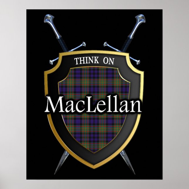 Poster Clan MacLellan Tartan Scottish Shield & Swords (Frente)
