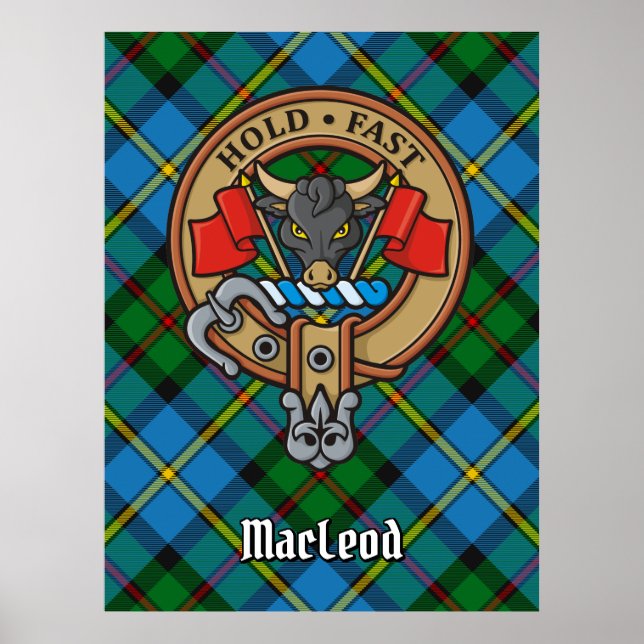 Poster Clan MacLeod Crest sobre Tartan (Frente)