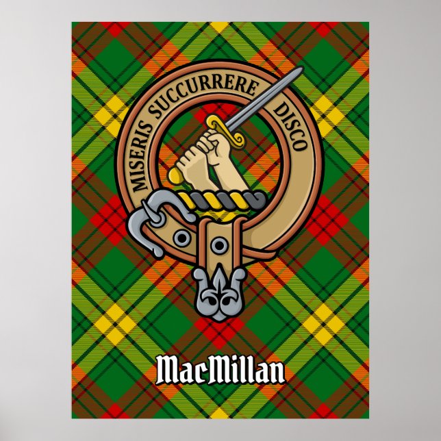 Poster Clan MacMillan Crest sobre Tartan (Frente)