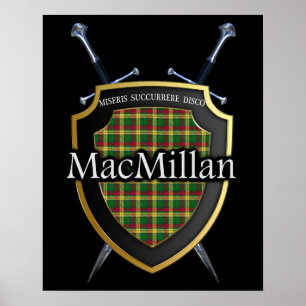 Póster Clan MacMillan Tartan Scottish Shield & Swords