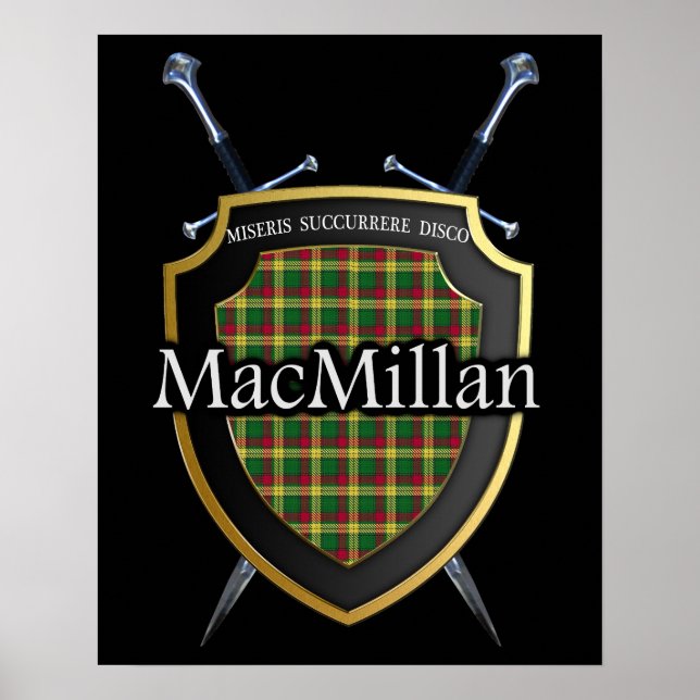 Póster Clan MacMillan Tartan Scottish Shield & Swords (Frente)