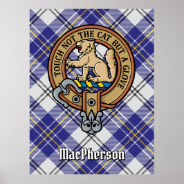 Poster Clan MacPherson Crest sobre Blue Dress Tartan