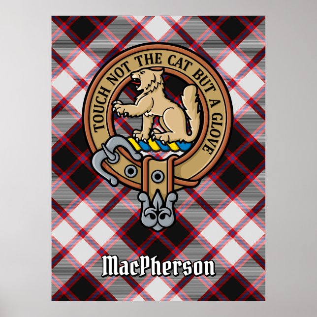 Poster Clan MacPherson Crest sobre caçar Tartan (Frente)