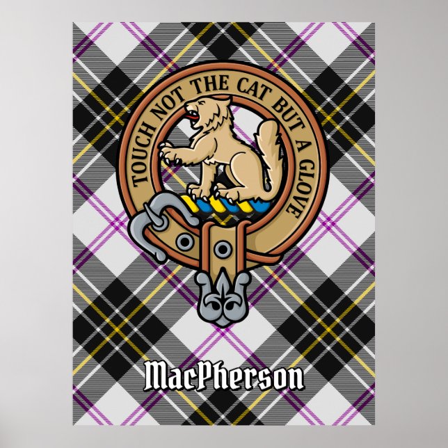 Poster Clan MacPherson Crest sobre o Vestido Tartan (Frente)