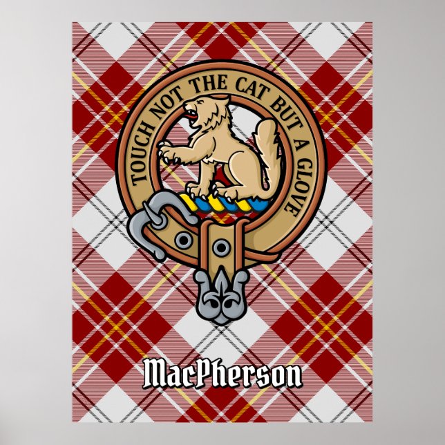 Poster Clan MacPherson Crest sobre Red Dress Tartan (Frente)