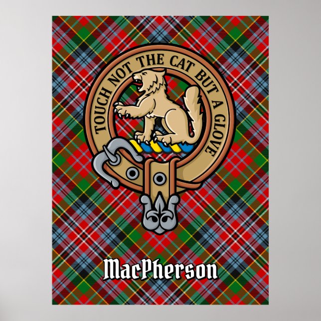Poster Clan MacPherson Crest sobre Tartan (Frente)