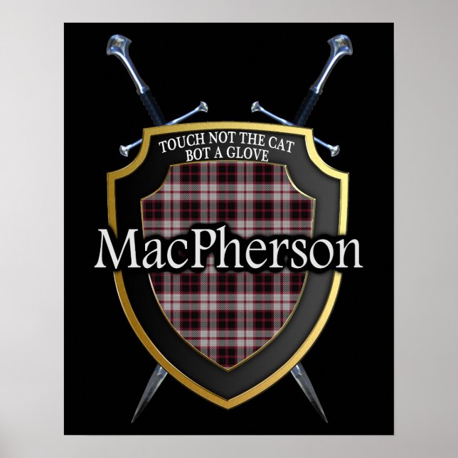 Póster Clan MacPherson Tartan Escudo escocês e espadas (Frente)