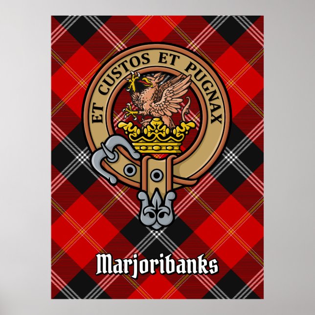 Poster Clan Marjoribanks Crest sobre Tartan (Frente)
