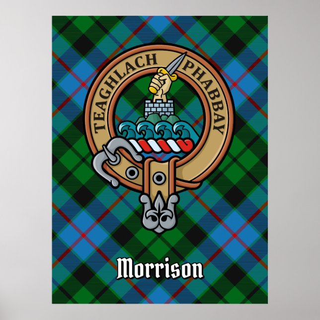 Poster Clan Morrison Crest sobre caçar Tartan (Frente)