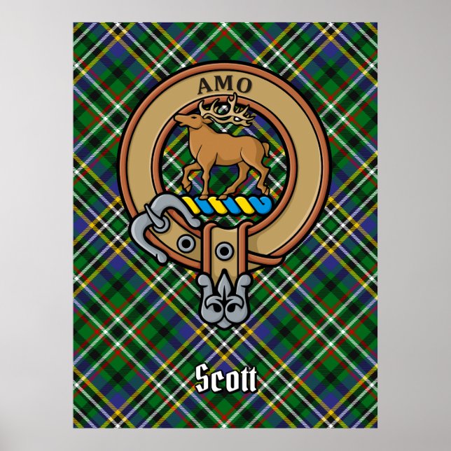 Poster Clan Scott Crest sobre Green Tartan (Frente)