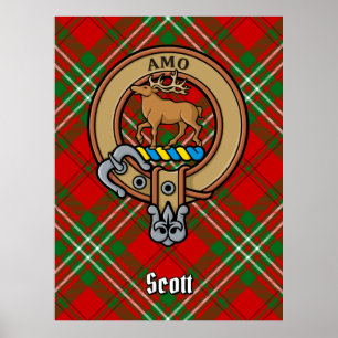 Poster Clan Scott Crest sobre Red Tartan