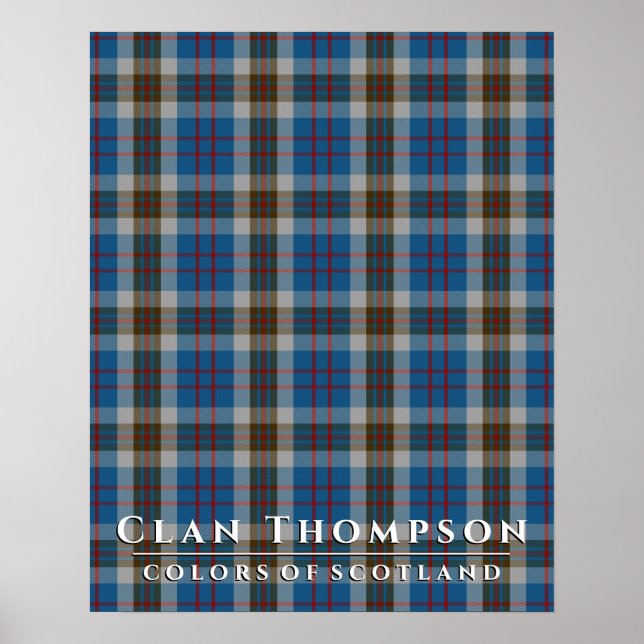 Poster Clan Thompson Colors of Scotland Blue Cinza Tartan (Frente)
