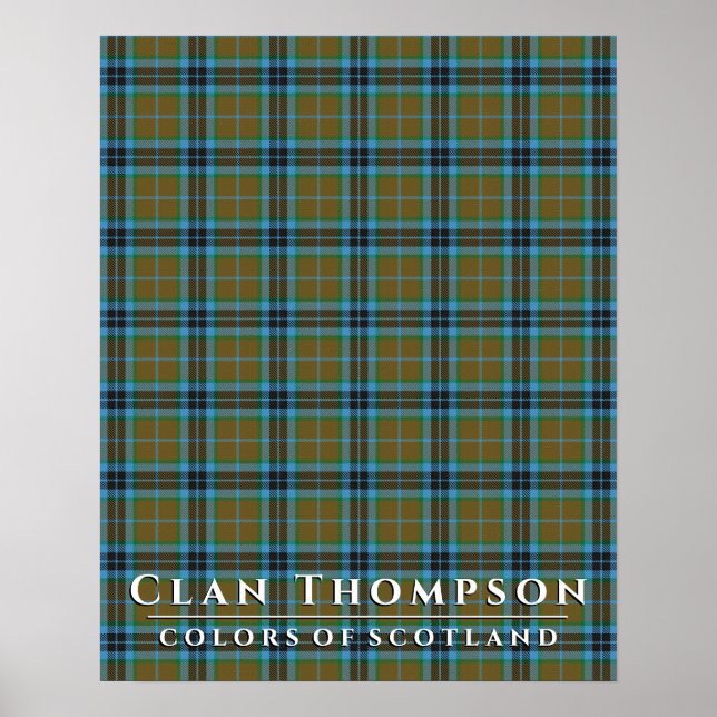 Poster Clan Thompson Colors Scotland Blue Brown Tartan (Frente)