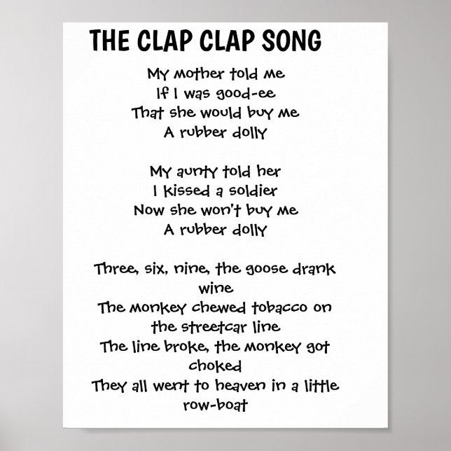 POSTER CLAP RHYME SONG CLAP DE CRIANÇAS (Frente)