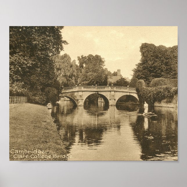 Poster Clare College Bridge, Cambridge England Vintage (Frente)