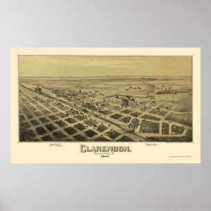 Poster Clarendon, mapa panorâmico de TX - 1890