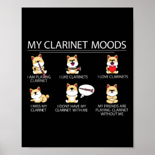 Poster Clarinetista Shiba Inu Músico-Cão Presente Clarine