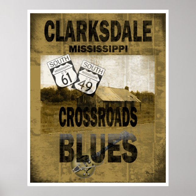 Póster Clarksdale Mississipi Cruzando Violão (Frente)