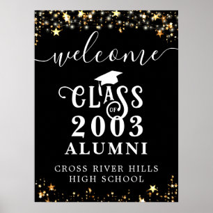 Poster Class Reunion Welcome Black Gold Stars Custom