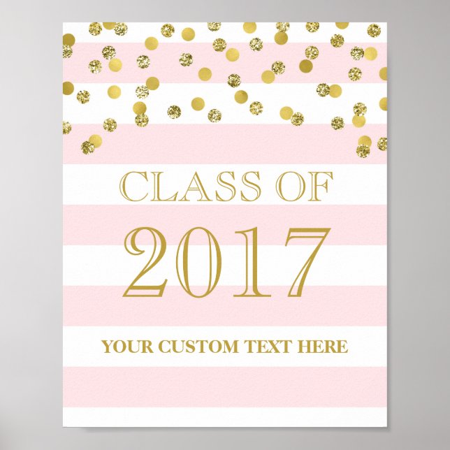 Póster Classe de Graduação Dourada Confetti Rosa 2017 (Frente)