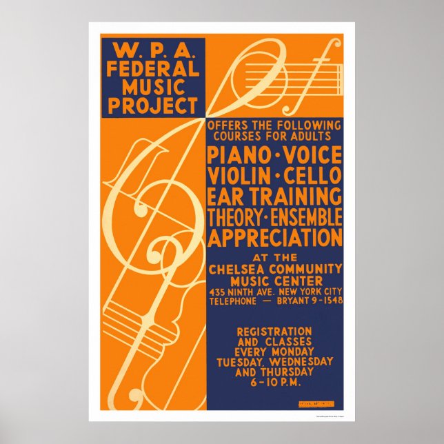 Poster Classes de Violino Piano 1939 WPA (Frente)