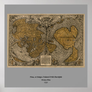 Poster Classic 1531 - Mapa mundial antigo de Oronce Fine
