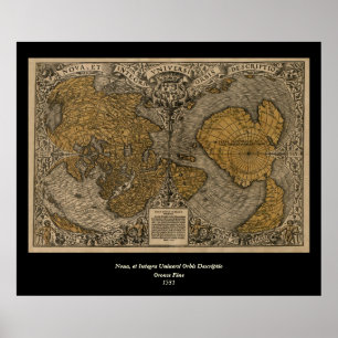 Póster Classic 1531 - Mapa mundial antigo de Oronce Fine