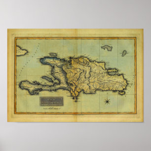 Póster Classic 1823 Antiquarian Map of Hispaniola & Haiti