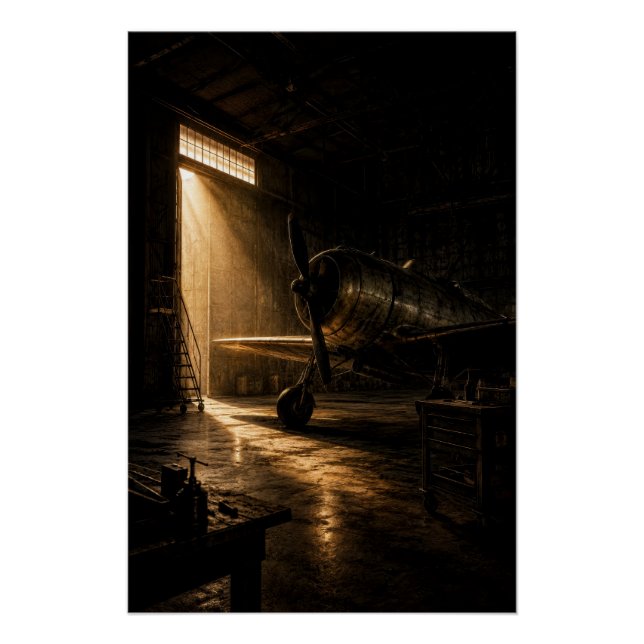 Póster Classic Aviation Hangar Golden Light Poster (Frente)