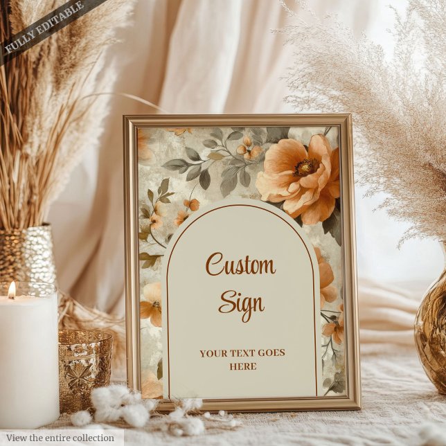 Poster Classic Boho Terra Cotta Ivory Sage Floral Custom  (Classic Boho Terra Cotta Ivory Sage Floral Custom Sign)