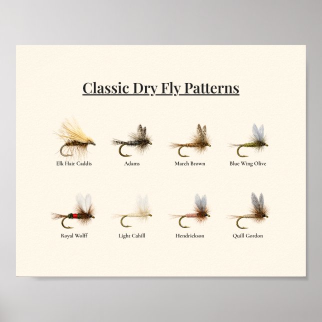 Poster Classic Dry Fly Patterns Art Print – 8 Patterns (Frente)