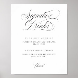 Poster Classic Elegant Wedding Signature Drinks Tabletop 