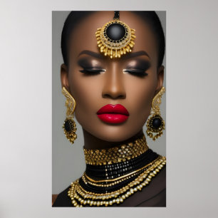 Poster Classic Fashion African gold Black jewels gems