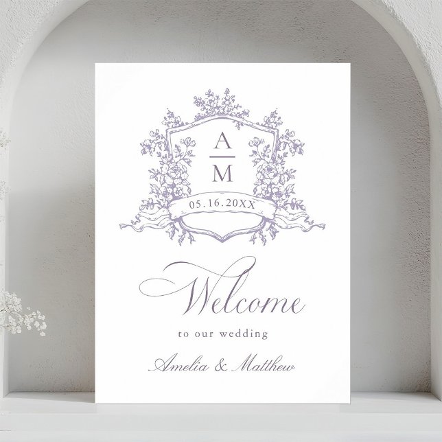 Poster Classic Floral Crest Lavender Wedding Welcome (Criador carregado)