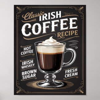 Poster  Classic Irish Coffee Recipe Vintage 