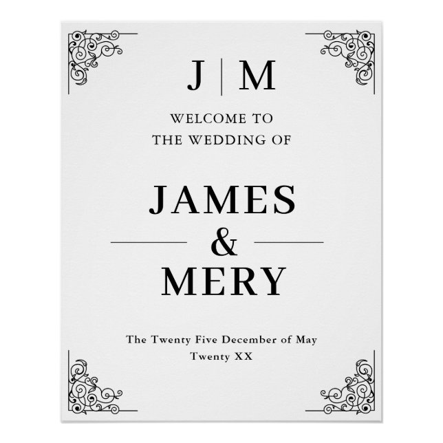 Póster Classic Monogram Border Wedding Welcome Sign (Frente)