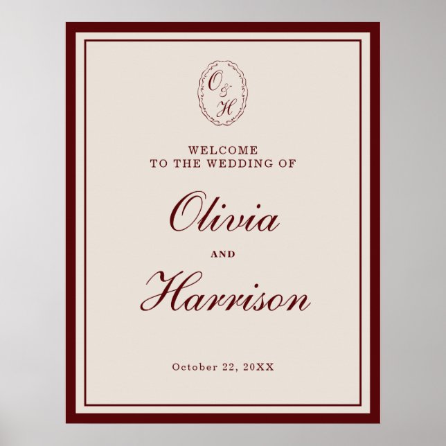 Poster Classic Monogram Wedding Welcome Sign (Frente)